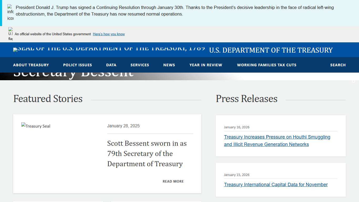 Front page | U.S. Department of the Treasury